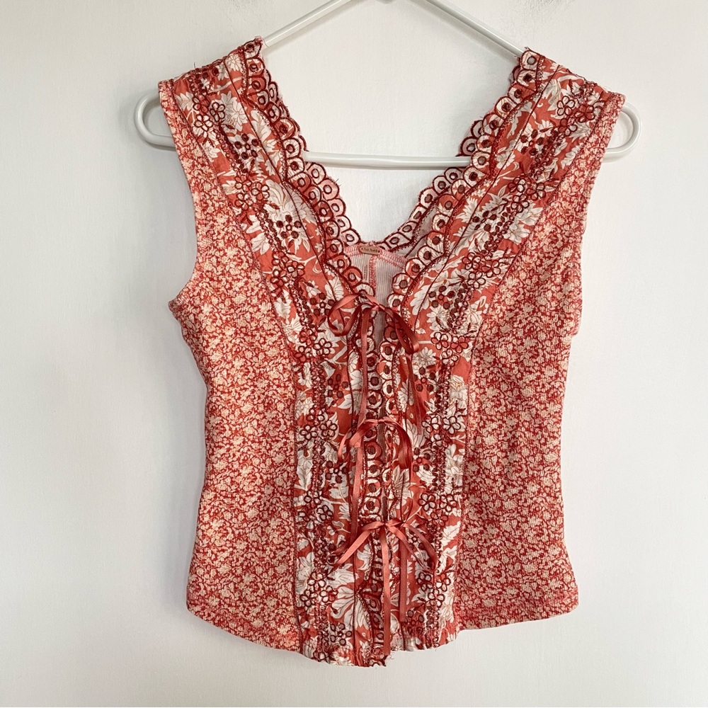 Free People Gesibelle Printed Set Pink Floral Eyelet Embroidery Tank Skirt XS - Picture 2 of 14